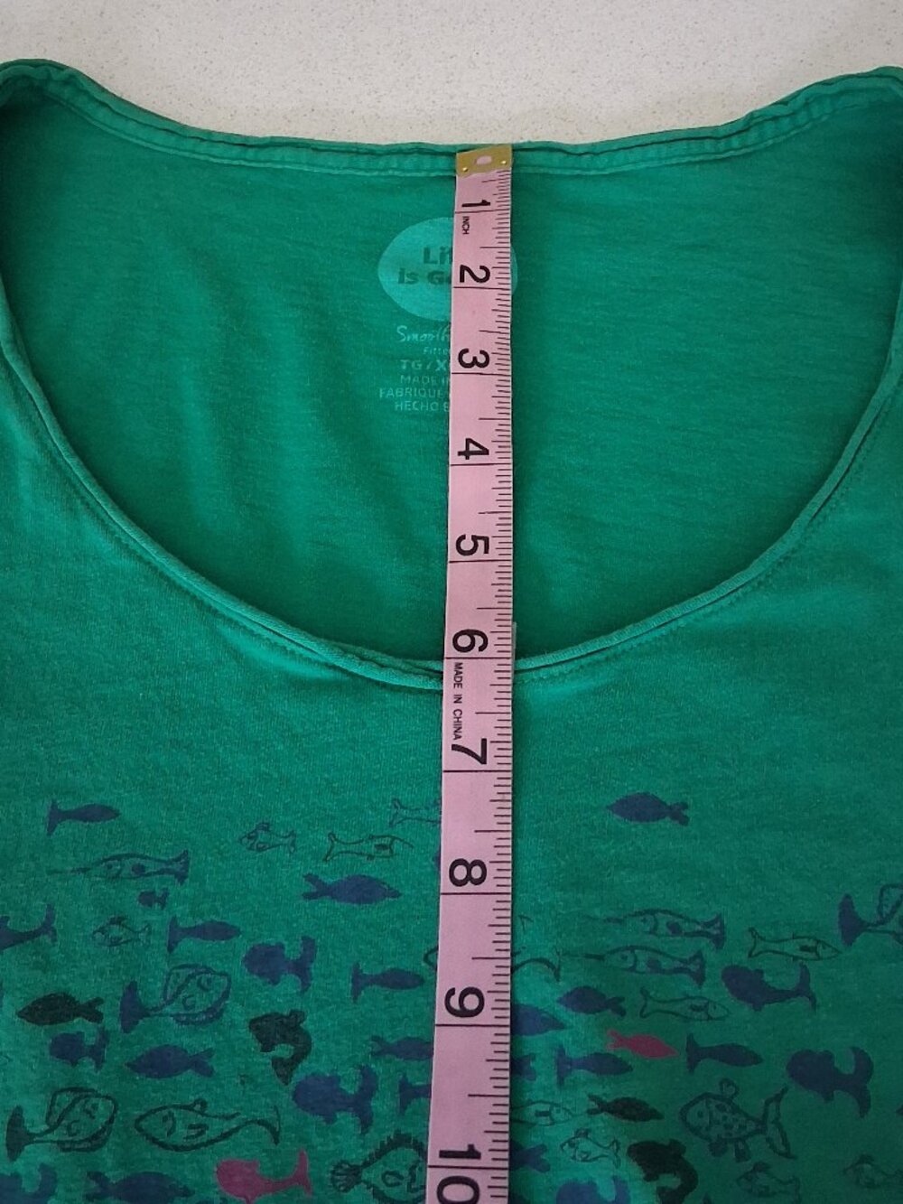 Life is Good Smooth Tee Short Sleeve Fish-Themed Green Tee Women's Size XL - Picture 9 of 11